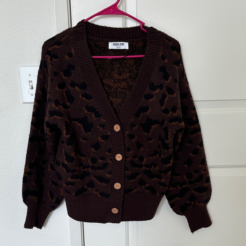 Double Zero Women's Dark Brown Leopard Cardigan